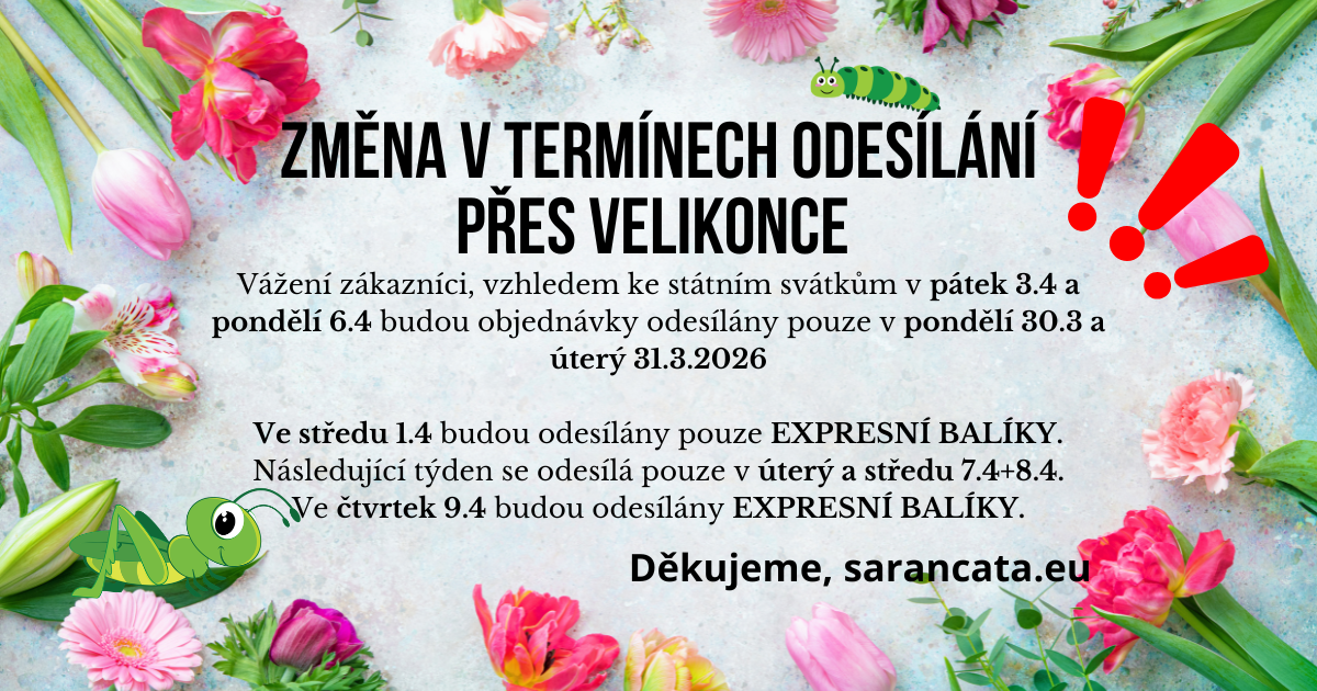 Vážení zákazníci, vzhledem ke státnímu svátku ve čtvrtek 1.5 a 8.5 budou objednávky odesílány pouze do úterý 29.4 a 6.5.2025. Ve středu 30.4 a 7.5.2025 budou odesílány pouze EXPRESNÍ BALÍKY.
